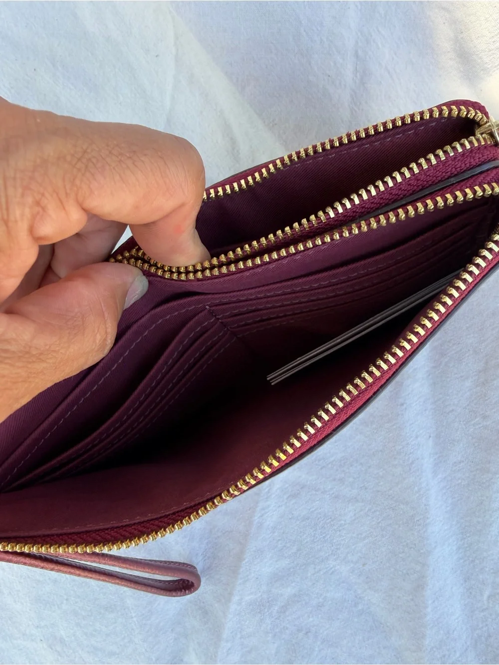 Coach Pebbled Leather Wristlet Clutch in Burgundy